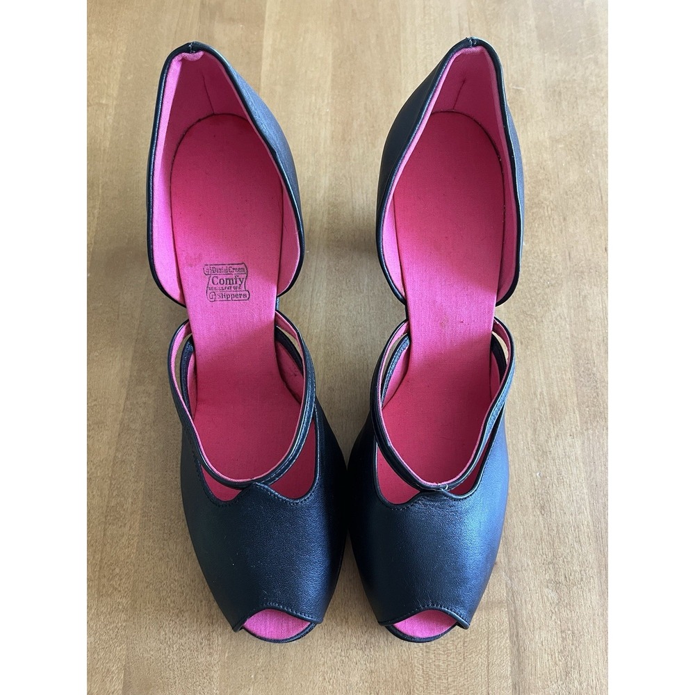Vintage Daniel Green Comfy Heel Rest Slippers Black Pink Peep Toe Women's 8 N